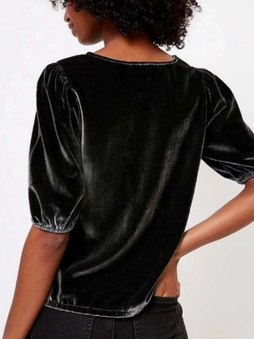 LOFT Grey Crushed‎ Velvet Puff Sleeve Blouse Preppy Office Classic Polished